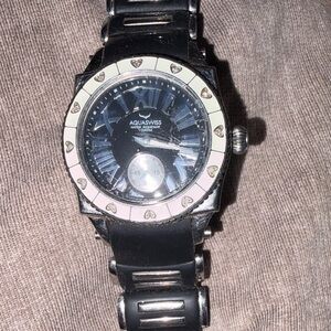 Aquaswiss Black and Silver Heart-Accent Smartwatch